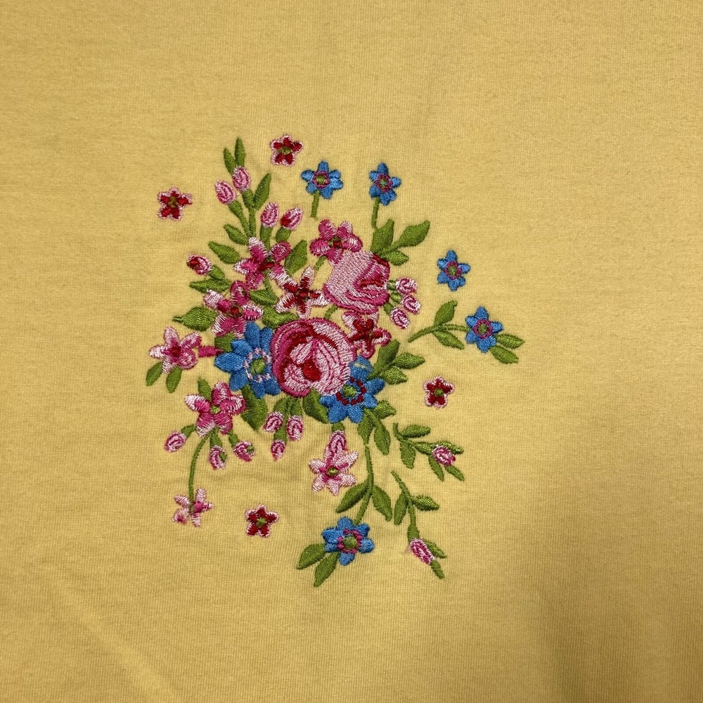 VTG Bobbie Brooks T Shirt Women's Medium Yellow Embroidered Top Grandma Core - Picture 2 of 16
